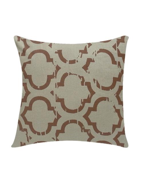 ambbi collection printed linen cushion cover with distorted vintage print - 13271269 -  Standard Image - 0