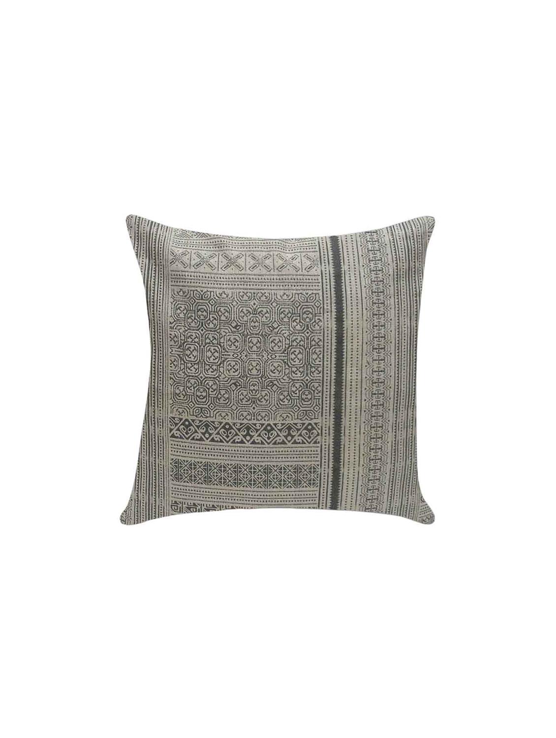 ambbi collection printed linen cushion cover with ethnic chic geometric pattern in grey color - 13271271 -  Zoom Image - 0