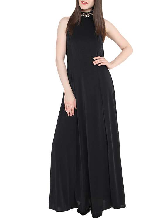 black embellished halter gown