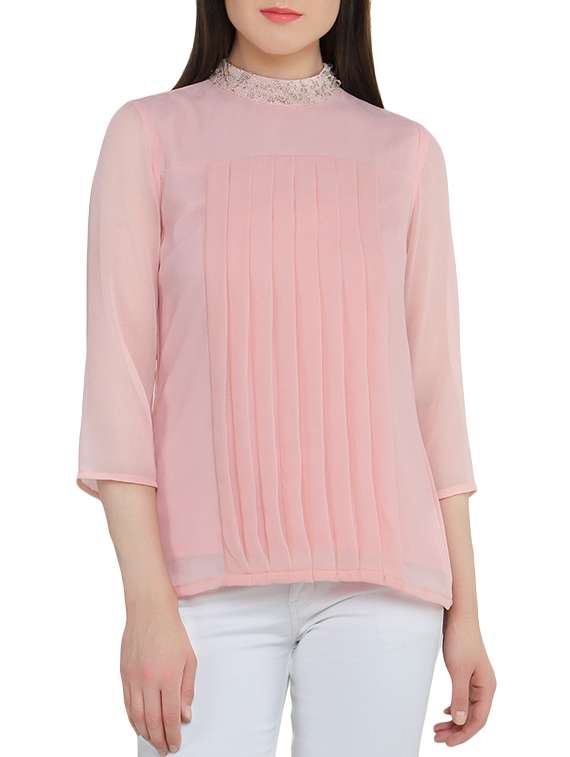 pink embellished georgette top