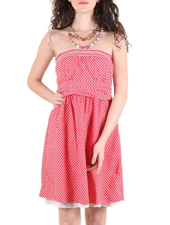 red polka dots printed cotton dress