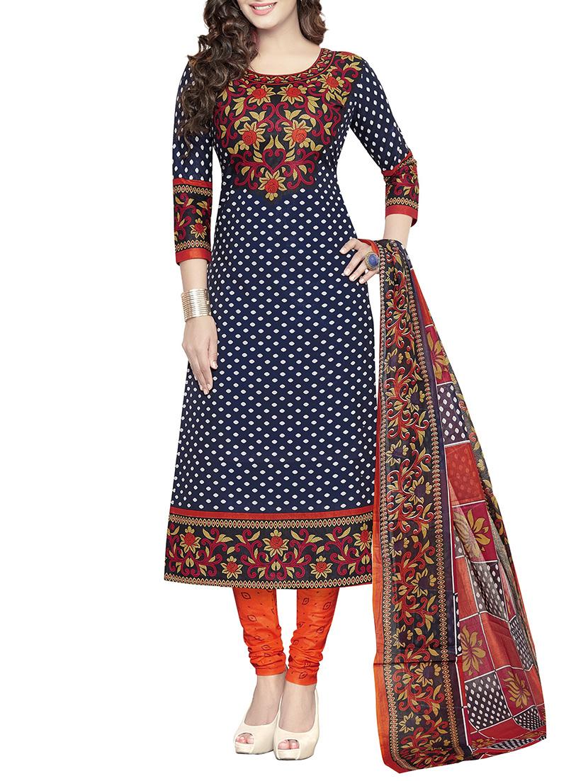blue cotton unstitched suit