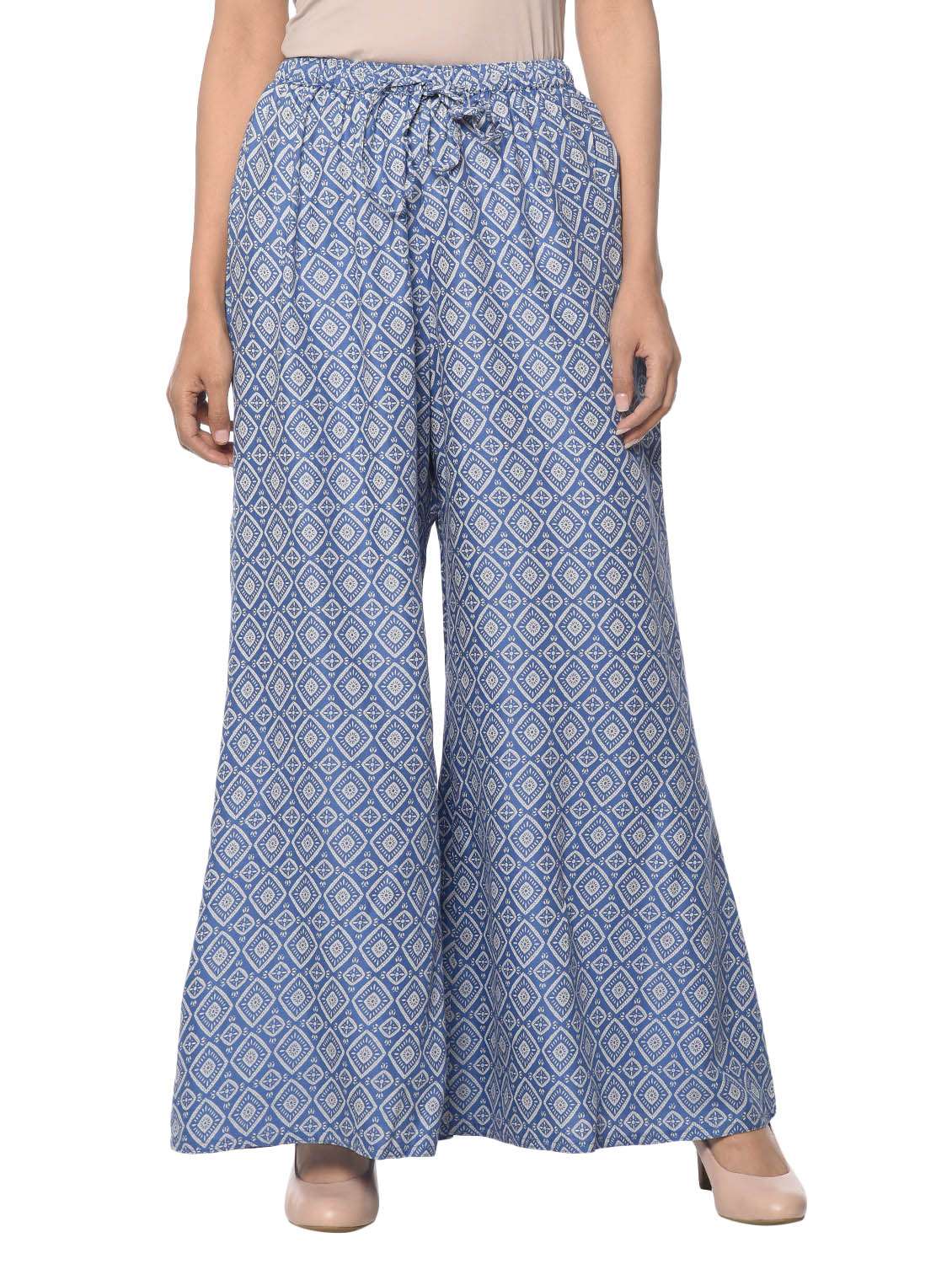 blue printed rayon palazzo