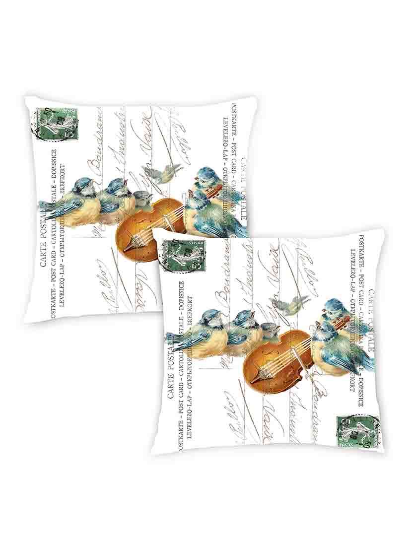 digitally printed text, stamp, guitar & bird set of two