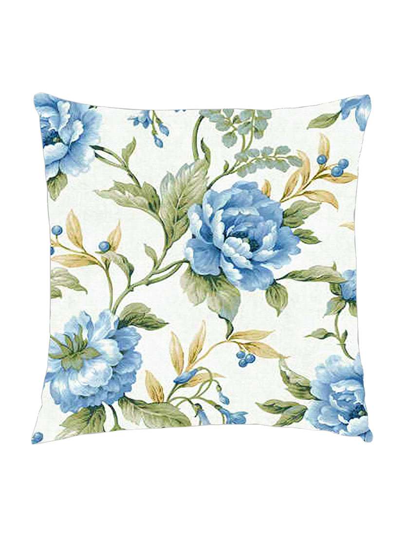 digitally printed cushion cover of vintage look blue flowers