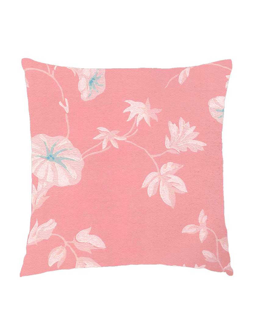 digitally printed cushion cover of pink background with white floral on it