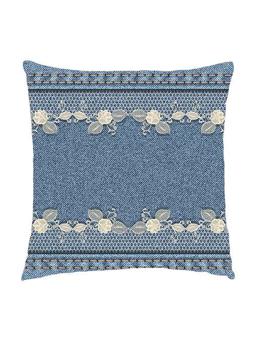 digitally printed cushion cover of denim look with floral lace look on both ends - 13285693 -  Standard Image - 0