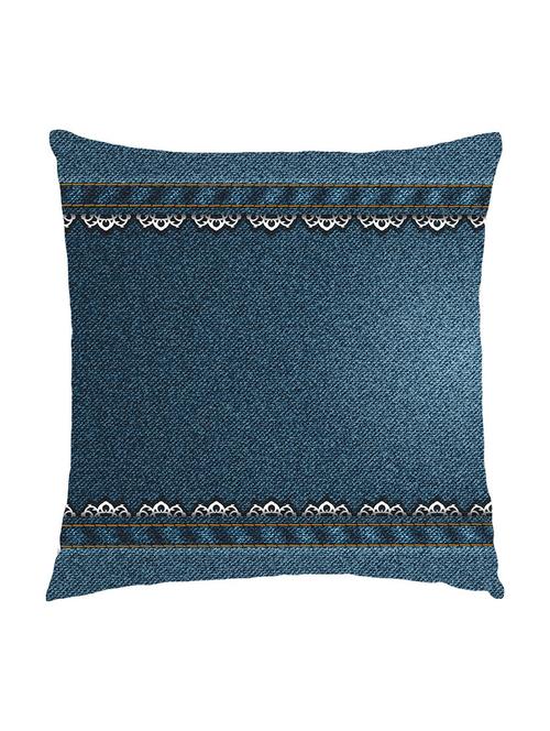 digitally printed cushion cover of denim look with lace look on both ends - 13285694 -  Standard Image - 0