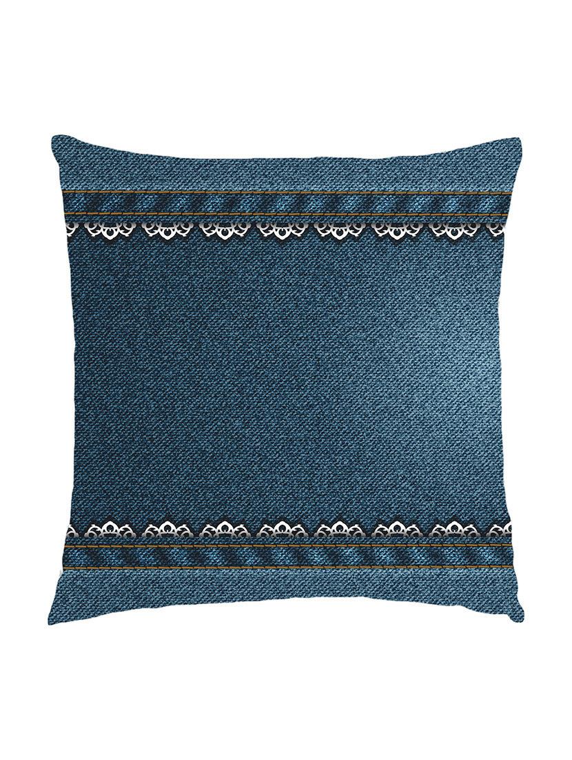digitally printed cushion cover of denim look with lace look on both ends - 13285694 -  Zoom Image - 0