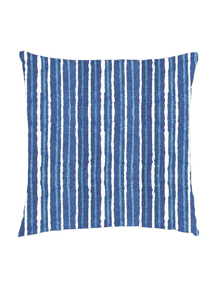 digitally printed cushion cover of dyed blue stripe look