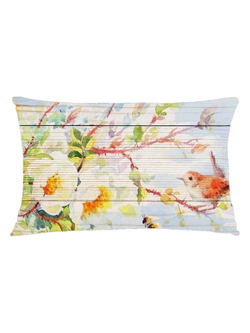 digitally printed cushion cover of white flower and bird on wooden plank - 13285781 -  Standard Image - 0