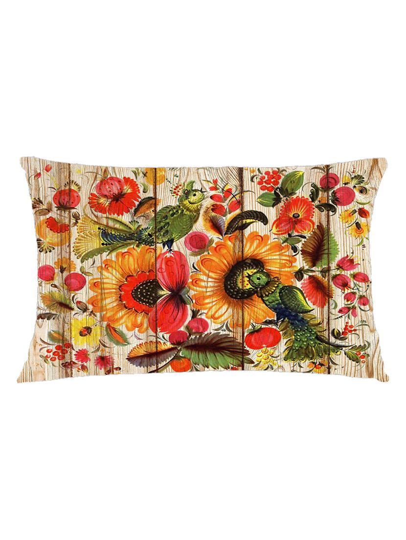digitally printed cushion cover of flowers and bird on wooden plank - 13285782 -  Zoom Image - 0