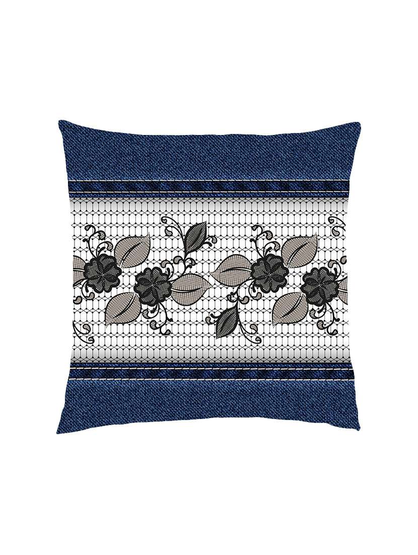 digital printed cushion cover with floral jaal denim look