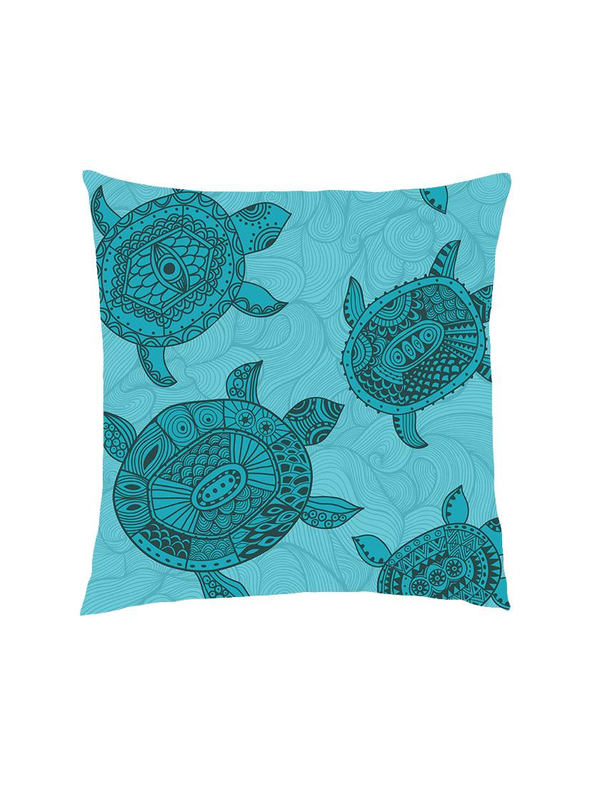 digital printed cushion cover with blue doddle tortoise