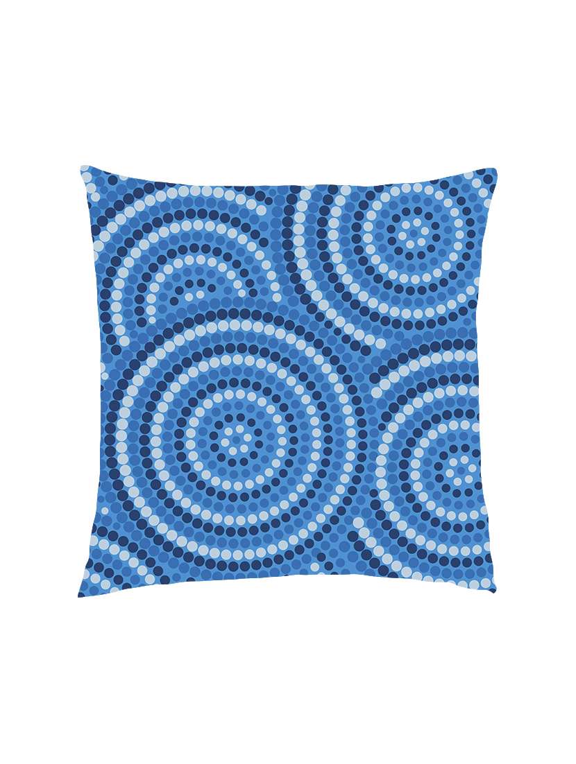 digital printed cushion with blue dotted circles