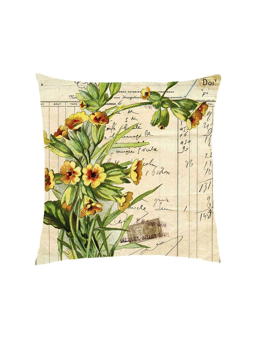 digitally printed text & flowers satin cushion cover