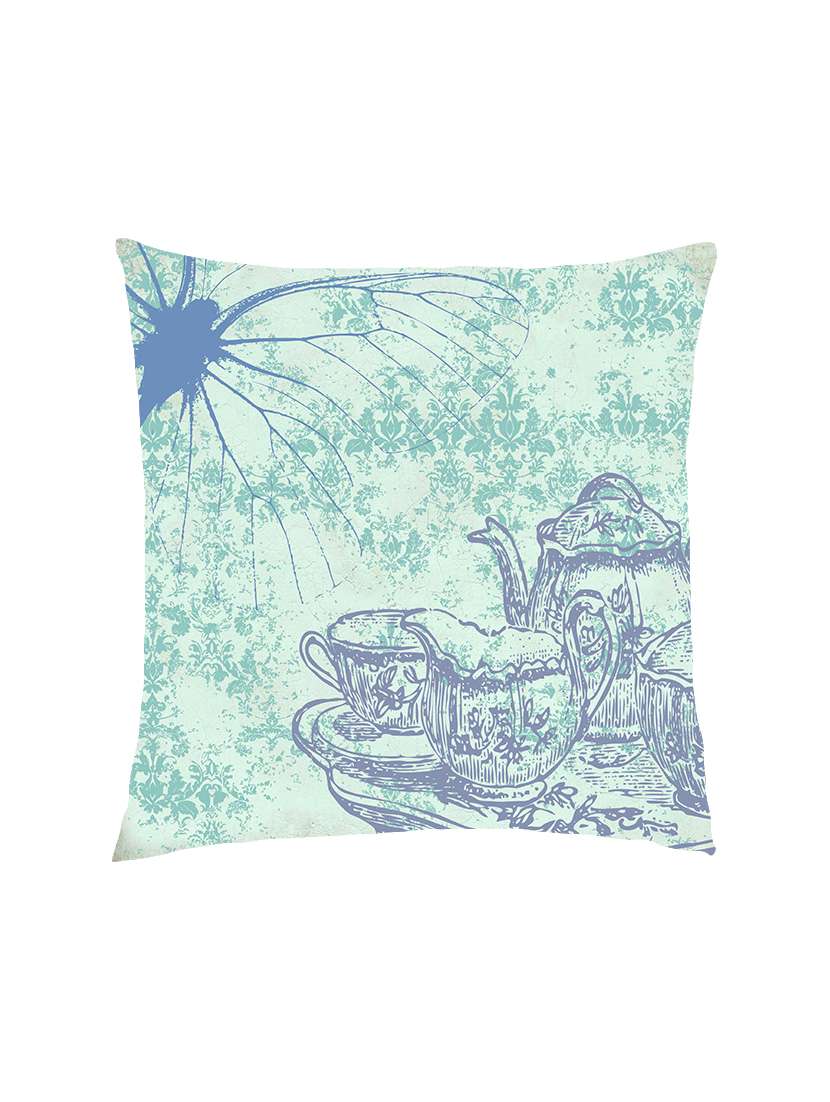 digitally printed vintage background,butterfly & cups & coaster satin cushion cover - 13285946 -  Zoom Image - 0