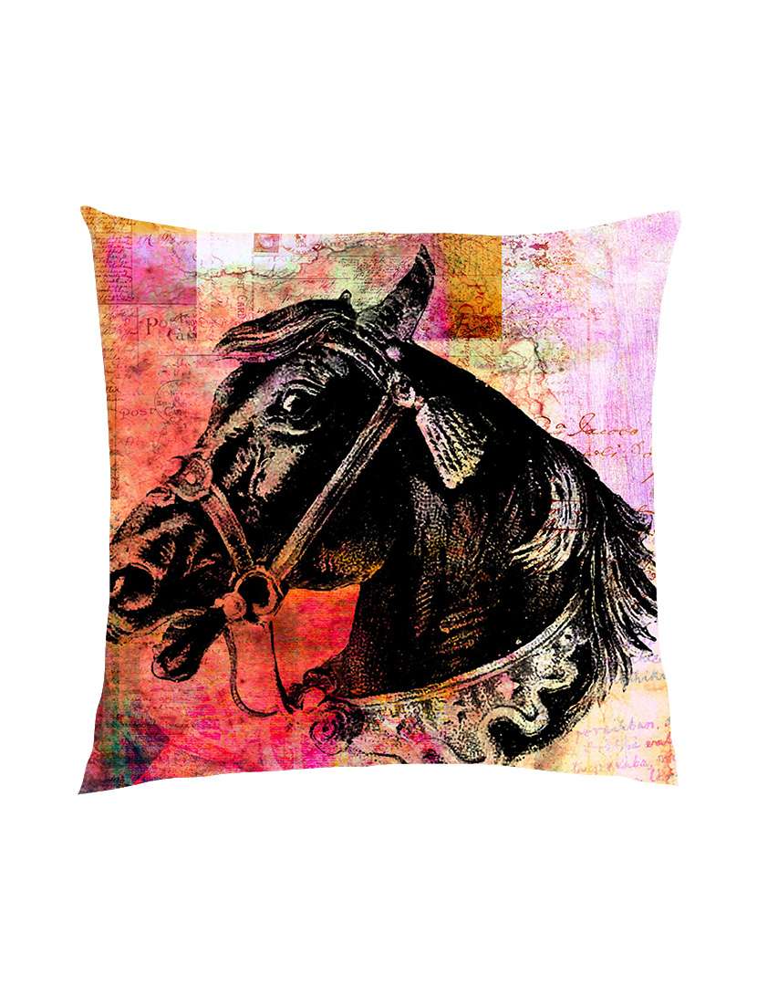 digitally printed background & a horse head satin cushion cover