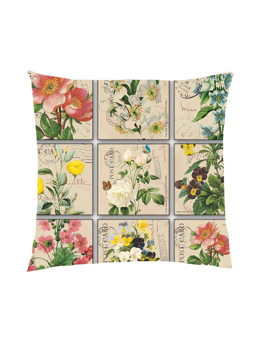 digitally printed background & flowers satin cushion cover