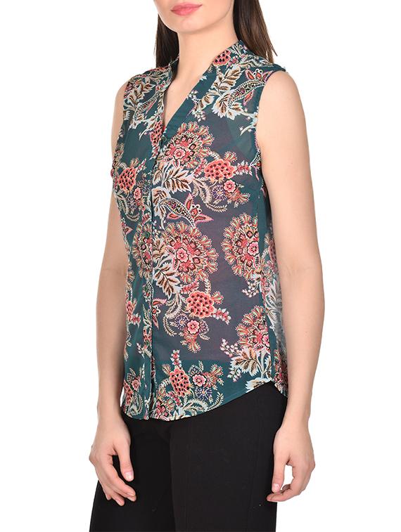 green printed georgette regular shirt - 13286278 - Standard Image - 1