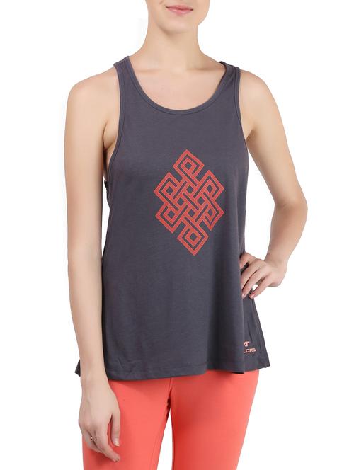 grey printed top with back cut-out detail - 13286793 -  Standard Image - 0