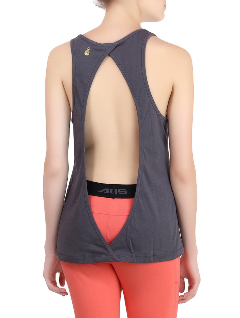 grey printed top with back cut-out detail - 13286793 -  Standard Image - 1