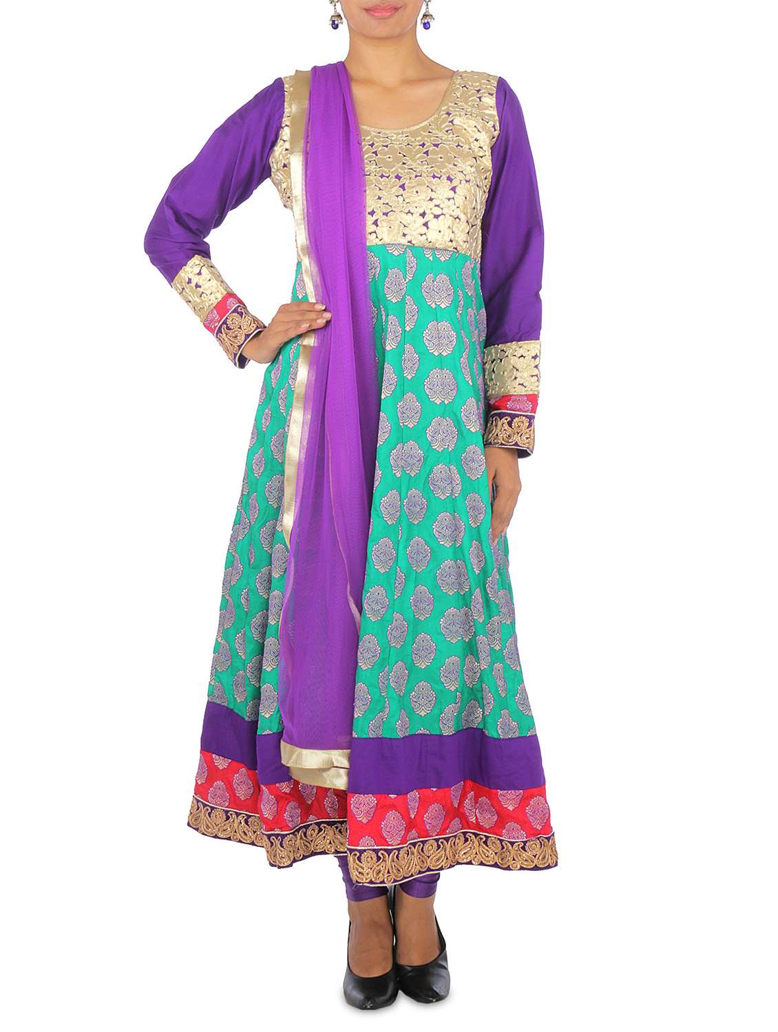 green brocade and cotton silk suit set