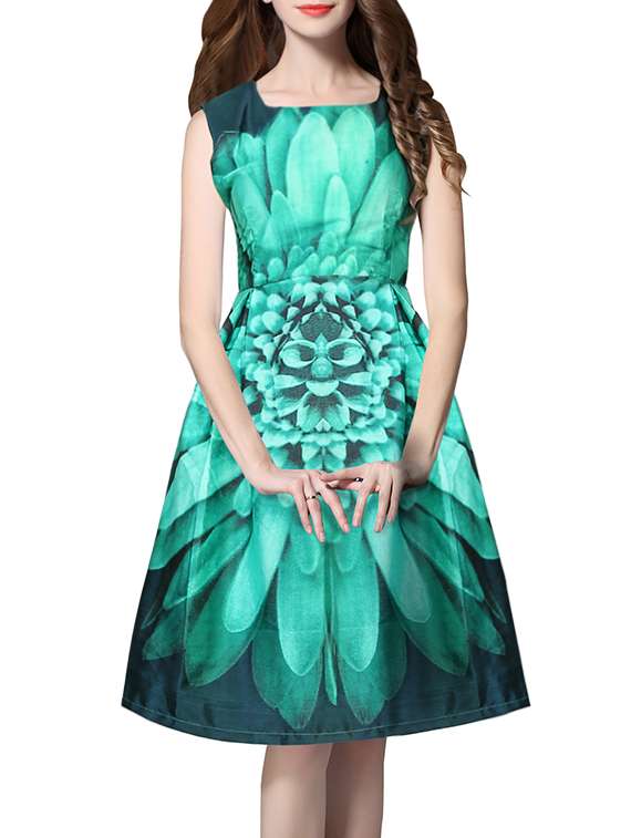 green taffeta A-line dress
