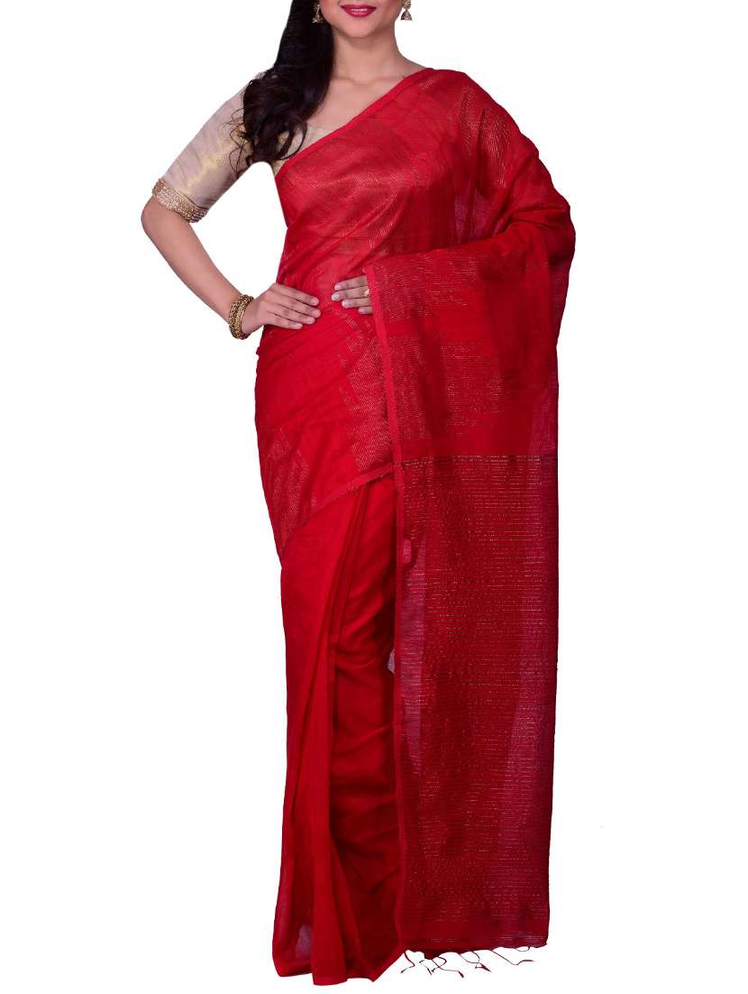 red cotton silk handloom saree with blouse