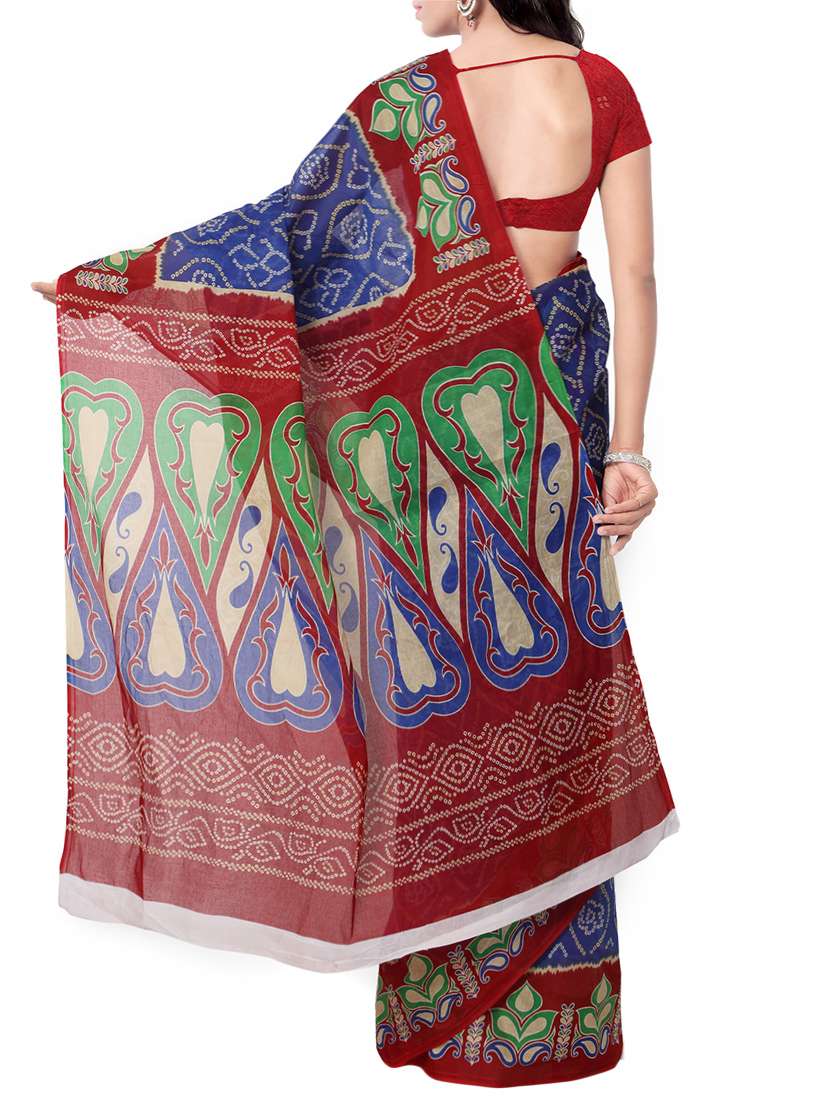 women's bandhani indigo colored saree with blouse - 13308085 - Standard Image - 1