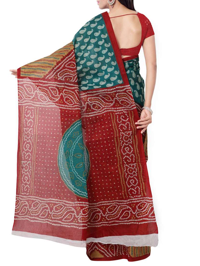 women's animal print green colored saree with blouse - 13308086 - Standard Image - 1