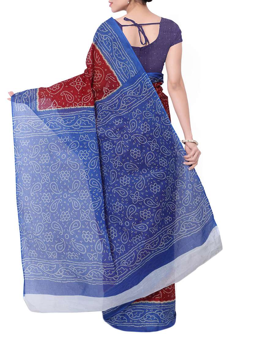 maroon cotton bandhani saree with blouse - 13308088 -  Standard Image - 1