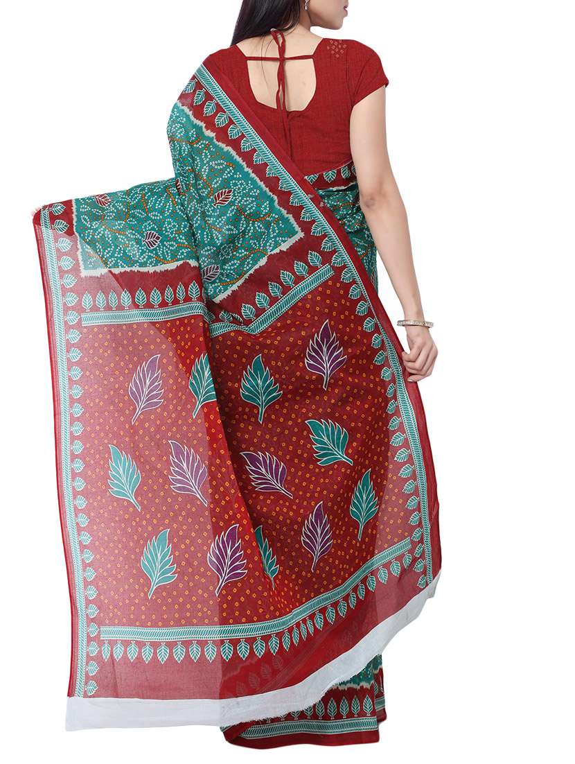 women's printed sea green colored saree with blouse - 13308094 -  Standard Image - 1