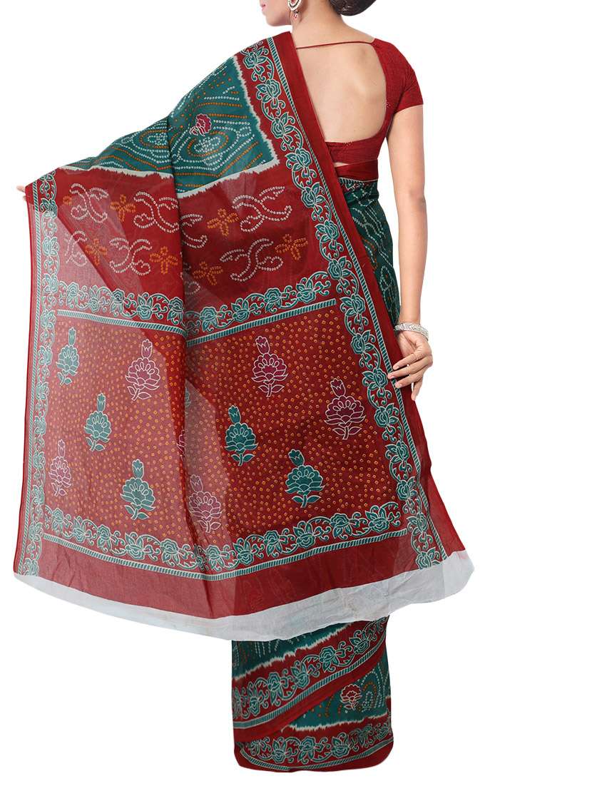women's printed dark green colored saree with blouse - 13308095 - Standard Image - 1