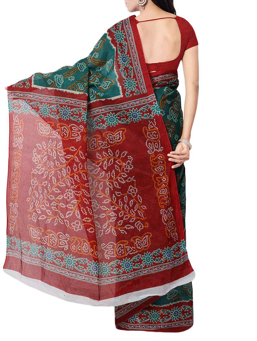 women's bandhani teal colored saree with blouse - 13308107 -  Standard Image - 1