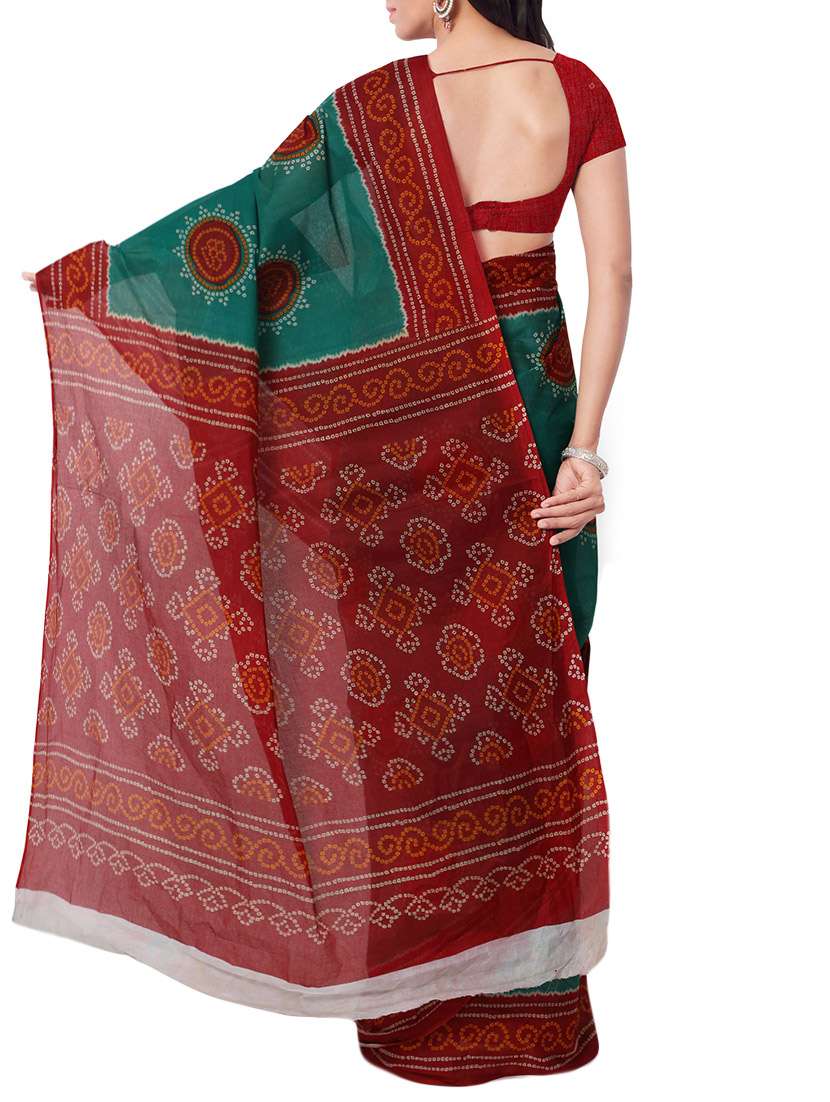 green cotton bandhani saree with blouse - 13308108 - Standard Image - 1