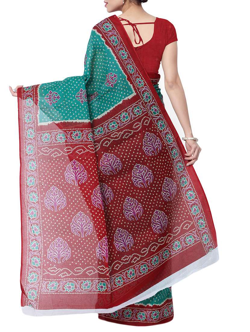 green cotton bandhani saree with blouse - 13308111 - Standard Image - 1