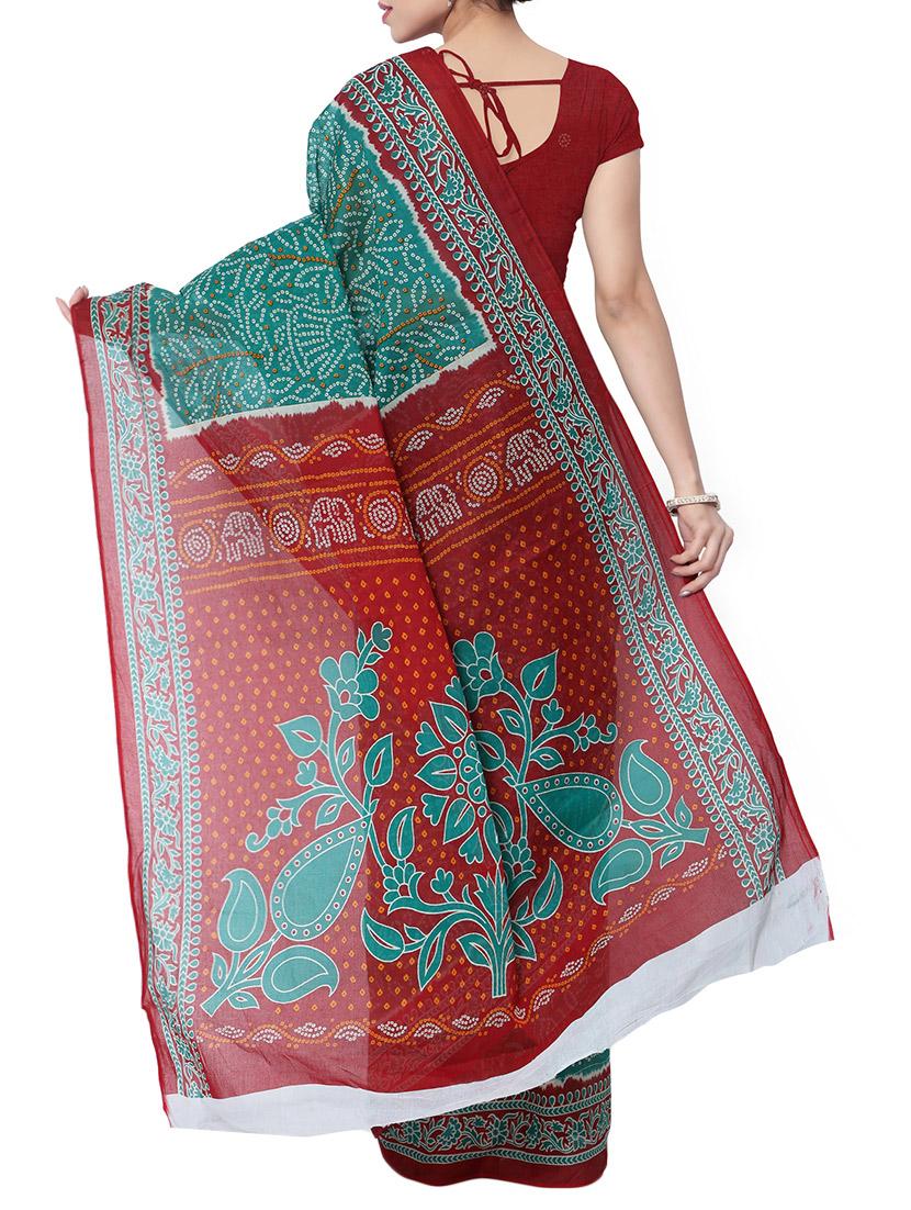 women's bandhani teal colored saree with blouse - 13308112 - Standard Image - 1