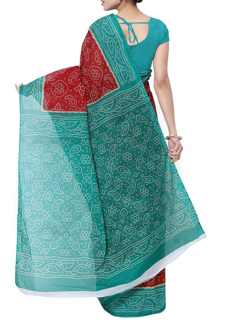 maroon cotton bandhani saree with blouse - 13308118 - Standard Image - 1