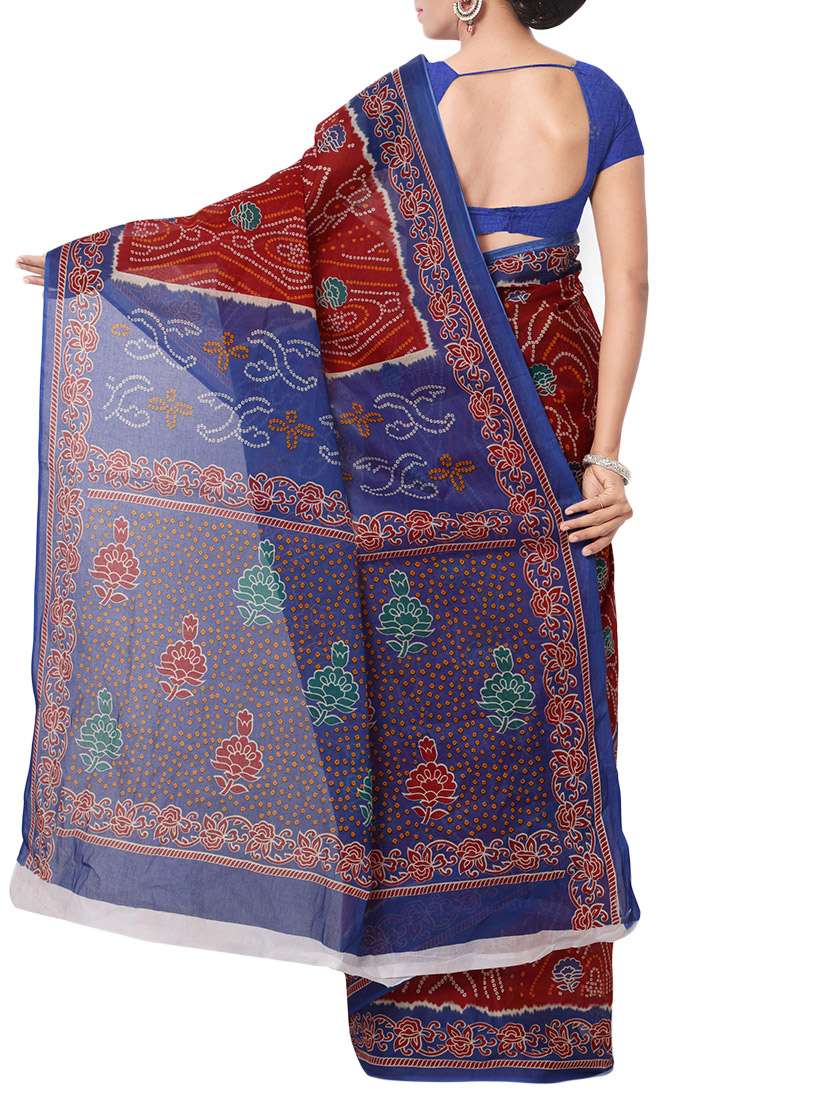 women's bandhani maroon colored saree with blouse - 13308125 - Standard Image - 1