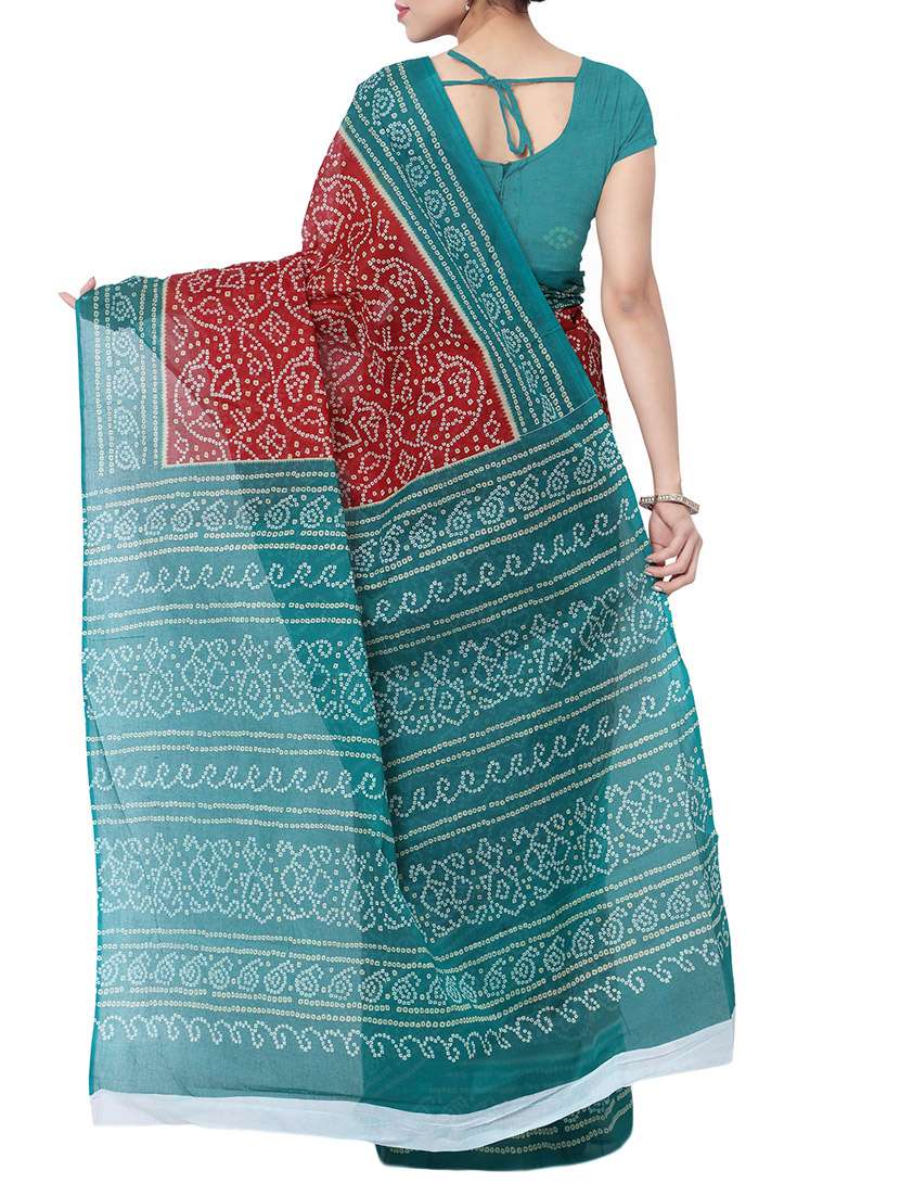 maroon cotton bandhani saree with blouse - 13308136 - Standard Image - 1