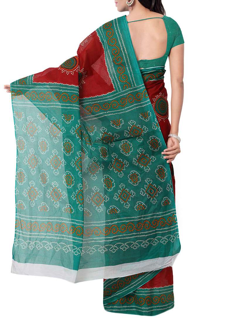 maroon cotton bandhani saree with blouse - 13308138 -  Standard Image - 1