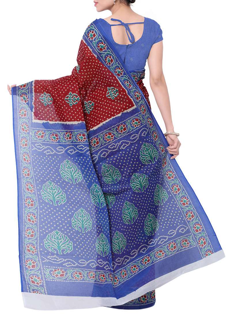 women's bandhani maroon colored saree with blouse - 13308141 -  Standard Image - 1