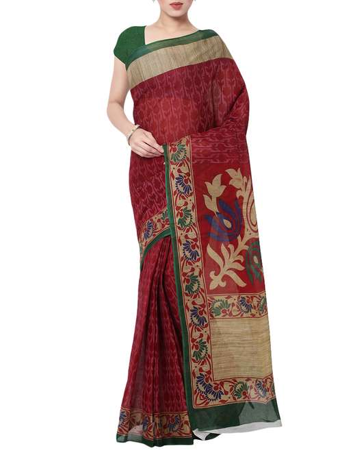 women's floral maroon colored saree with blouse - 13308146 -  Standard Image - 0