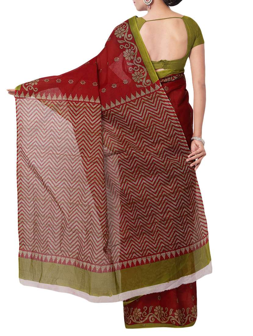women's floral maroon colored saree with blouse - 13308147 -  Standard Image - 1