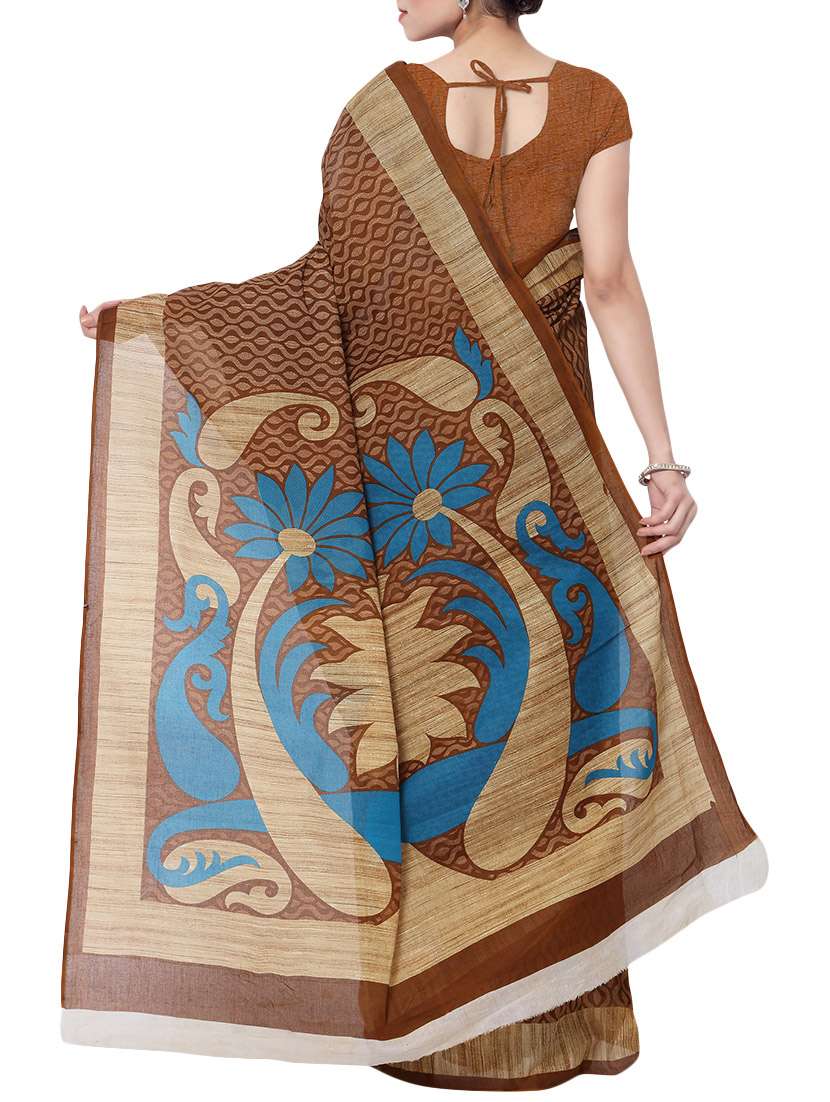women's printed brown colored saree with blouse - 13308162 -  Standard Image - 1