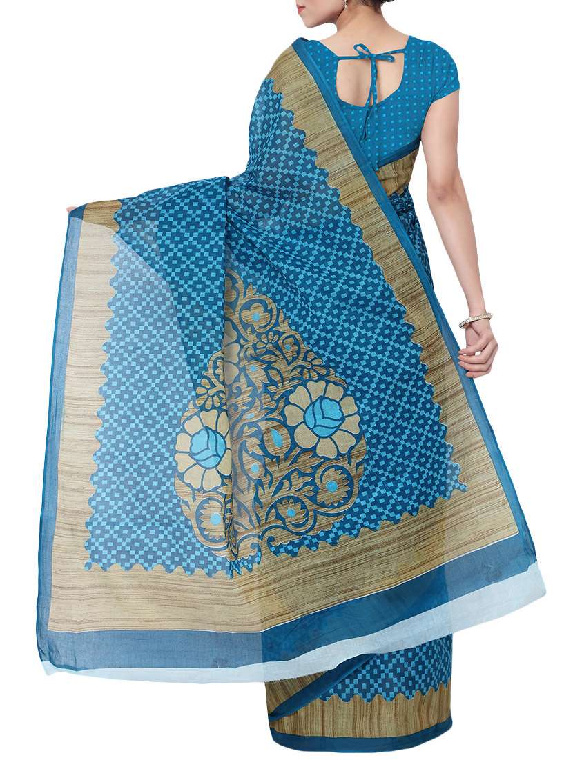 blue color printed saree with blouse - 13308163 -  Standard Image - 1