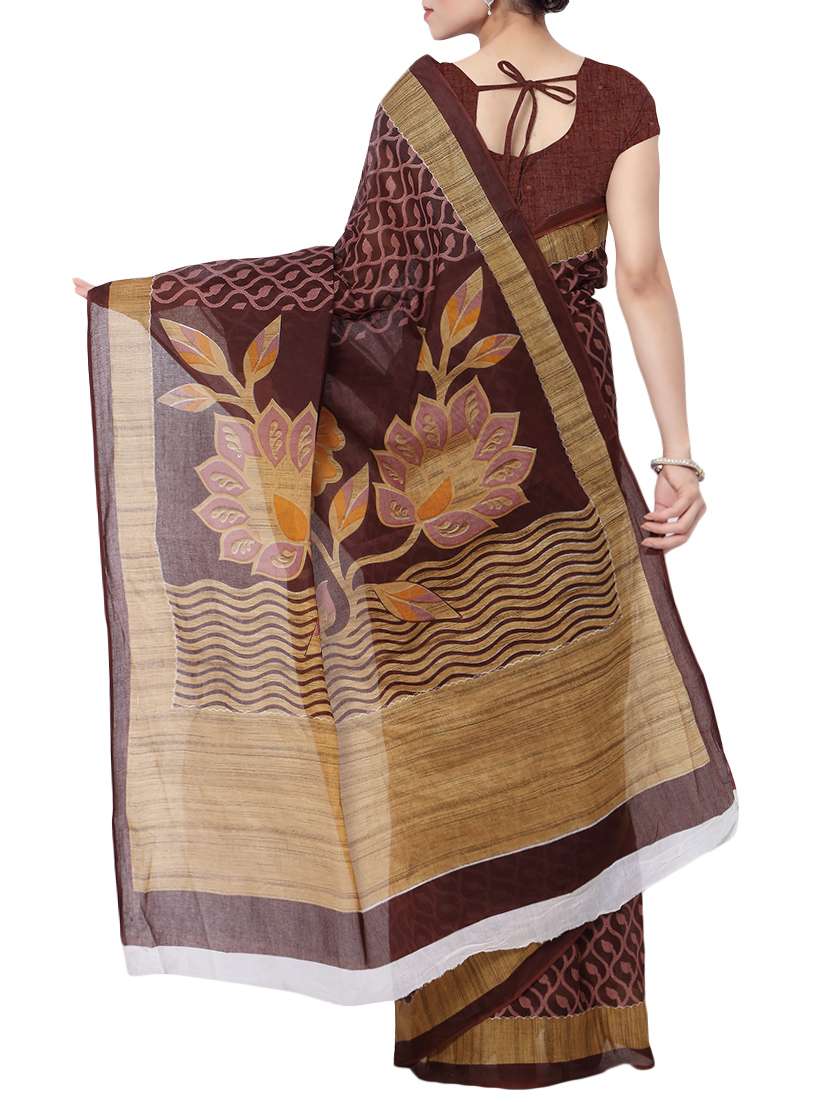 women's printed maroon colored saree with blouse - 13308169 - Standard Image - 1