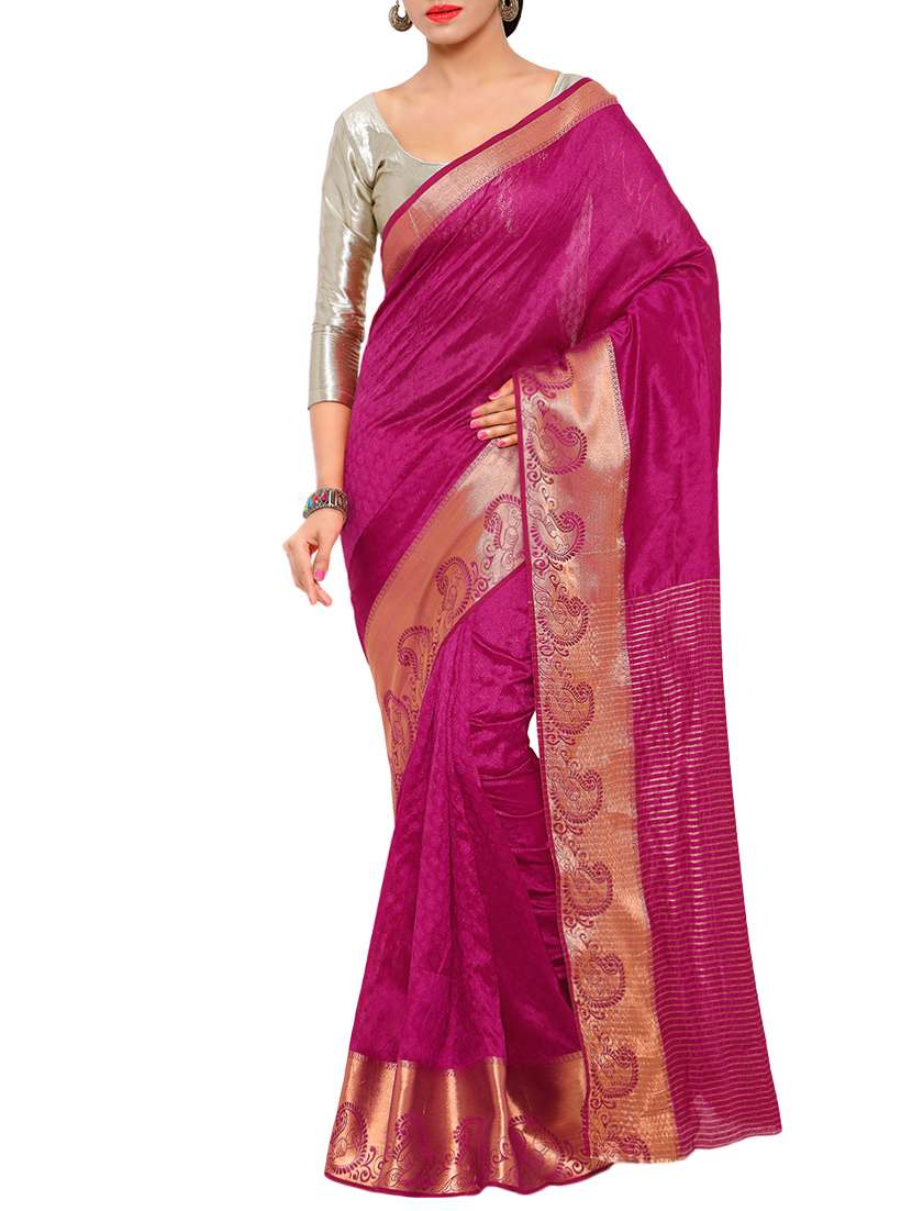 women's self design magenta colored saree with blouse