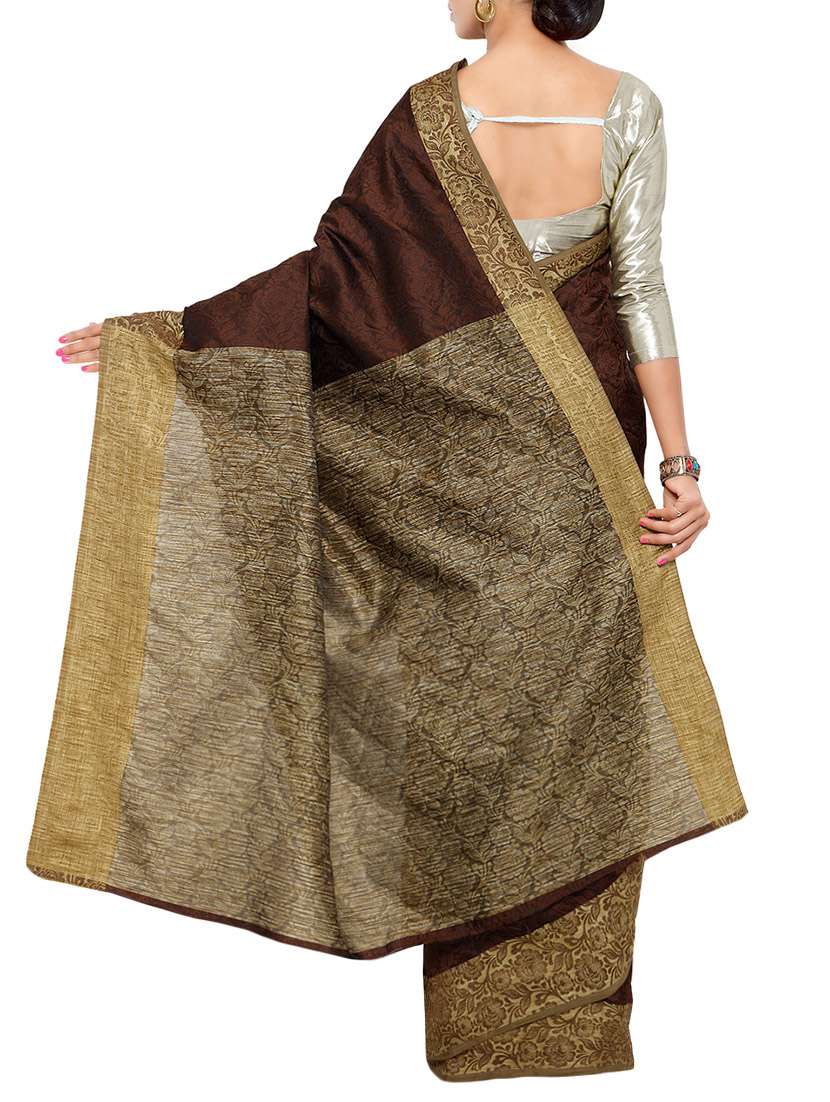 women's floral coffee brown colored saree with blouse - 13308185 - Standard Image - 1